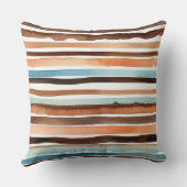 ピーチチョコレートティール（緑がかった色）ストライプ クッション (裏面)