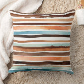 ピーチチョコレートティール（緑がかった色）ストライプ クッション (ブランケット)