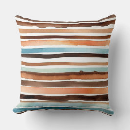 ピーチチョコレートティール（緑がかった色）ストライプ クッション