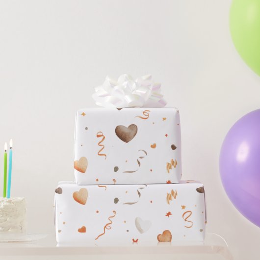 ピーチチョコレートハートの紙吹雪 誕生日 ラッピングペーパー (パーティーギフト)