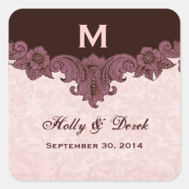 ピーチチョコレートヴィンテージ結婚式名日付S434 スクエアシール