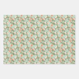 ピーチツリーフラワーズフローラ植物花プリント ラッピングペーパーシート