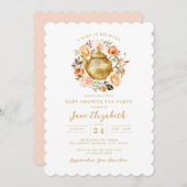 ピーチティーパーティーAベビーは醸造ベビーシャワー 招待状 (正面/裏面)