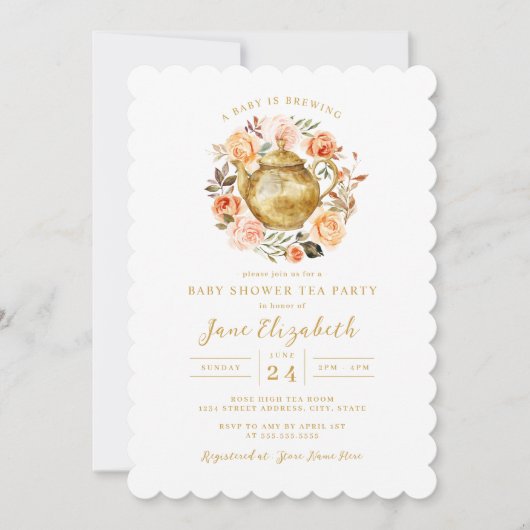 ピーチティーパーティーAベビーは醸造ベビーシャワー 招待状 (正面)