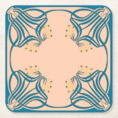 ピーチティール（緑がかった色）アールヌーボー スクエアペーパーコースター (正面)