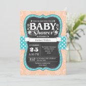 ピーチティール(緑がかった色)シャルボードフローラベビーシャワー招待状 招待状 (スタンド正面)