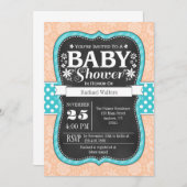 ピーチティール(緑がかった色)シャルボードフローラベビーシャワー招待状 招待状 (正面/裏面)