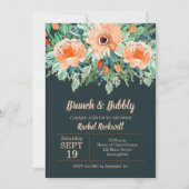 ピーチティール(緑がかった色)フローラブランチブライダルシャワー招待状 (正面)