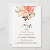 ピーチテラコッタオレンジフローラブライダルシャワー 招待状 (正面)