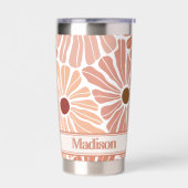ピーチテラコッタボホフラワーパターンモノグラム 保温保冷タンブラー (左面)