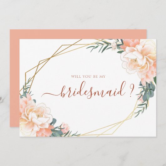 ピーチテラコッタ金ゴールドは私の花嫁になる 招待状 (正面/裏面)