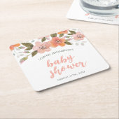 ピーチデリケートフローラベビーシャワー スクエアペーパーコースター (アングル)