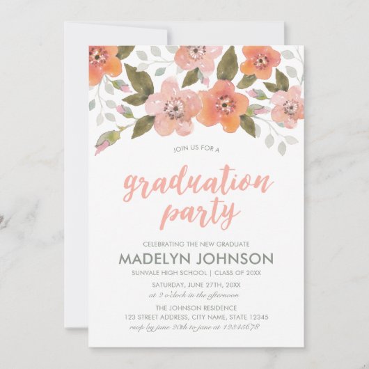 ピーチデリケートフローラ卒業パーティー招待状 招待状 (正面)