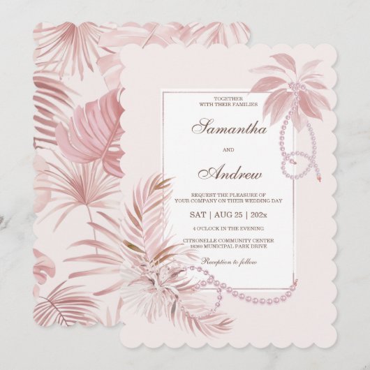 ピーチトロピカルテーマウェディングパーティーテンプレート 招待状 (正面/裏面)