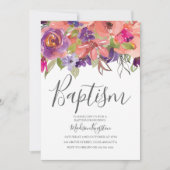 ピーチトロピカルフラワーズボーイガールバプテスマ招待状 招待状 (正面)