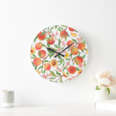 ピーチトロピカルフルーツヴィンテージ模様。 ラージ壁時計 (ホーム)