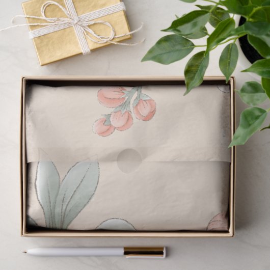 ピーチトーンウォーターカラーガーデンフラワーデコップページ 薄葉紙 (ギフト)