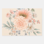 ピーチトーンウォーターカラーサマーガーデン花模様 ラッピングペーパーシート (正面2)