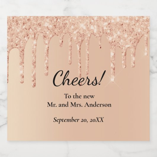 ピーチドリッピンググリッタートレンディーグラムきらきら光るズ結婚ズ スパークリングワインラベル (シングルラベル)