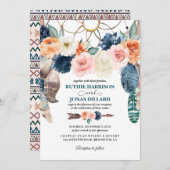 ピーチネイビーボホードリームキャッチャー結婚式招待状 招待状 (正面/裏面)