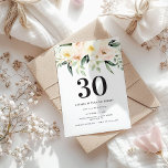 ピーチネイビー水彩フローラ30歳の誕生日パーティー<br><div class="desc">桃の水色フローラ30番目のバースデーパーティ招待状。美しいエレガントパーティーモダンテーマ。</div>