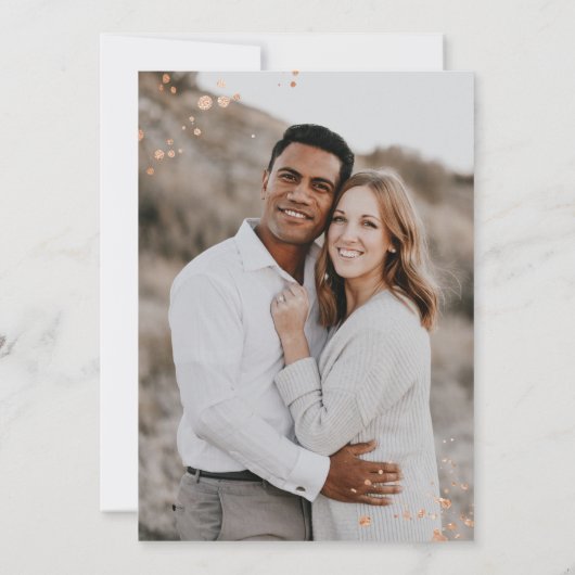 ピーチネイビー銅フローラ水の色の写真結婚。 招待状 (裏面)