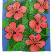 ピーチハイビスカス&モンステラ シャワーカーテン (正面)