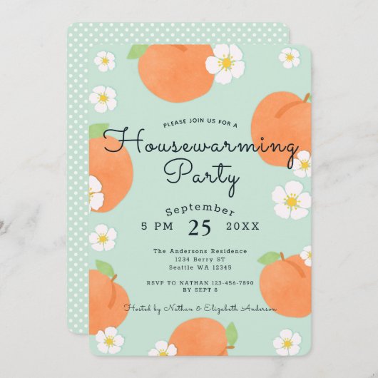 ピーチハウスウォーミングパーティの招待状 招待状 (正面/裏面)