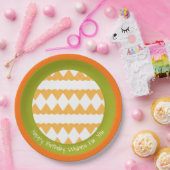 ピーチハートオレンジとグリーン誕生日 ペーパープレート (パーティー)