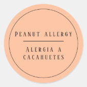 ピーチバイリンガルピーナッツアレルギースペインの警告 ラウンドシール (正面)
