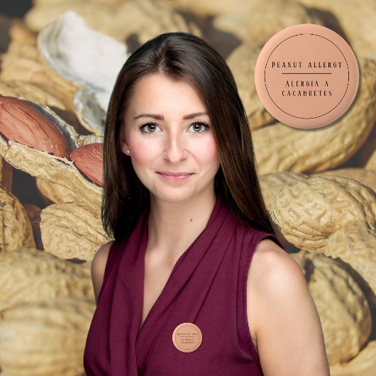 ピーチバイリンガルピーナッツアレルギースペインの警告 缶バッジ