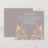 ピーチバタフライフローラ結婚式の招待 招待状 (正面/裏面)