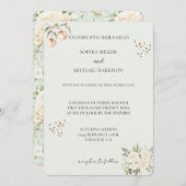 ピーチバタフライホワイトフローラロマン結婚チズ 招待状 (正面/裏面)