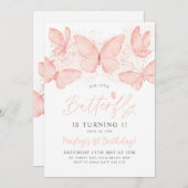 ピーチバタフライ1st誕生日招待状ベビーガール 招待状 (正面/裏面)