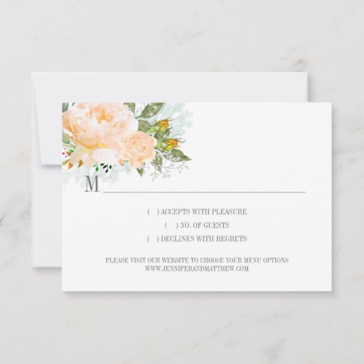 ピーチバライエローローズブズ円形フレームRSVP 出欠カード (裏面)