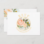 ピーチバライエローローズブズ円形フレームRSVP 出欠カード (正面/裏面)