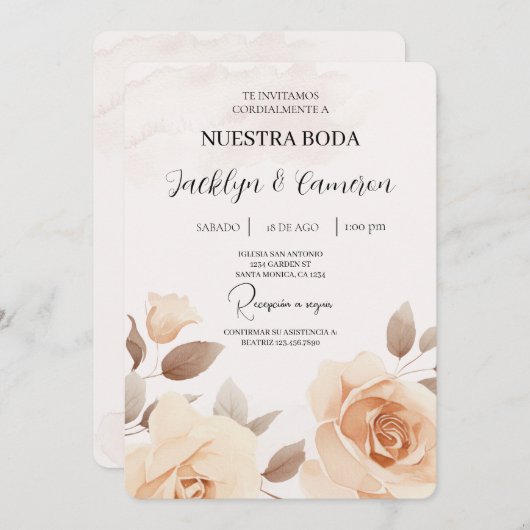 ピーチバラスペインの結婚式招待状 招待状 (正面/裏面)