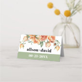 ピーチバラセージ緑のフローラ結婚の枝 プレイスカード (裏面)