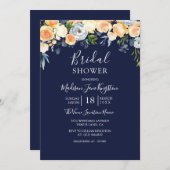 ピーチバラチスルウォーターカラーフローラブライダルシャワー 招待状 (正面/裏面)