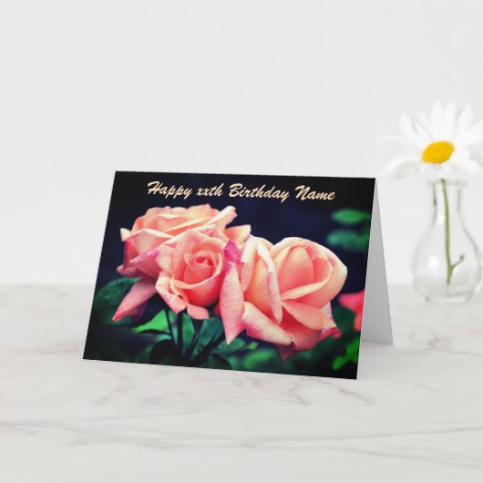 ピーチバラフラワートリオパーソナライズされた誕生日 カード (小さな植物)