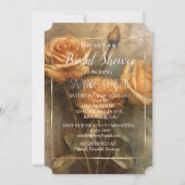 ピーチバラロマンチックフローラ金ゴールドブライダルシャワー 招待状 (正面)