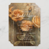 ピーチバラロマンチックフローラ金ゴールドブライダルシャワー 招待状 (正面/裏面)