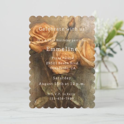 ピーチバラロマンチックフローラ50th誕生日 招待状 (スタンド正面)