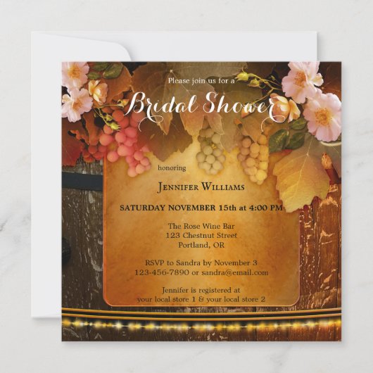 ピーチバラワインをテーマにしたブライダルシャワー 招待状 (正面)