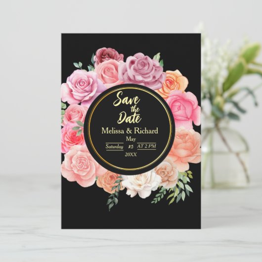 ピーチバラ保存日付結婚式招待状 招待状 (スタンド正面)
