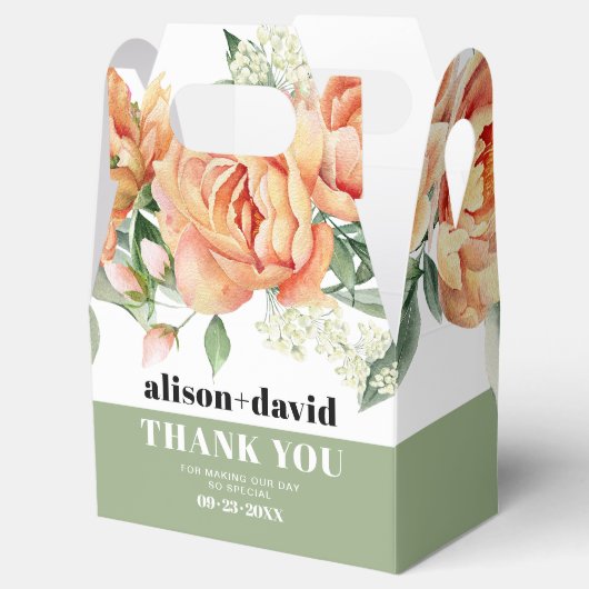 ピーチバラ花タイポグラフィ結婚の枝 フェイバーボックス (オープン)