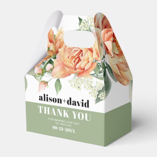 ピーチバラ花タイポグラフィ結婚の枝 フェイバーボックス (正面サイド)