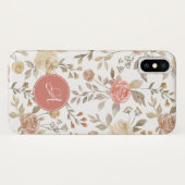 ピーチバラ葉ズウォーターカラーブーケモノグラム Case-Mate iPhoneケース (裏面(横))