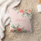 ピーチバラ赤面ピンクパーソナライズされたフローラ クッション (ブランケット)