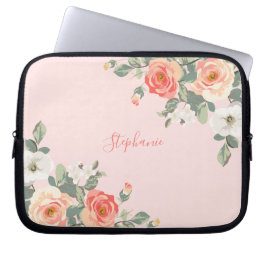 ピーチバラ赤面ピンクパーソナライズされたフローラ ラップトップスリーブ